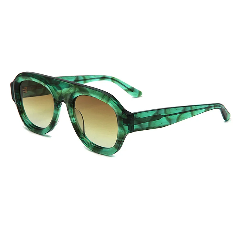 

Fashion Brown Green Thick Large Frame Sunglasses High Quality Handmade Acetate Retro UV400 Protection Sun Glasses Heavy Eyeglass