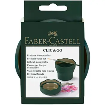Faber-Castell Clic & Go 아티스트 물컵, 짙은 녹색 페인트 브러시 와셔, 접이식 세척 버킷, 개폐식 브러시 버킷