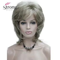 StrongBeauty Short Layered Brown with Blonde Highlighted Classic Cap Full Synthetic Wig Women's Hair Wigs COLOUR CHOICES