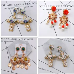 Magnetic Flower Baroque Vintage Palace Cross Alloy Earrings Earrings European and American Show Earrings Earrings