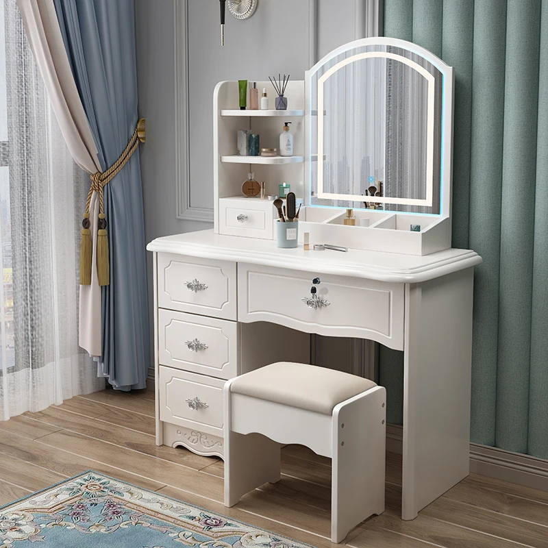 Nordic Vintage Vanity Table Drawer Set With Chair Mid Century Classic Vanity Table With Light Mirror Design Coiffeuse Furniture