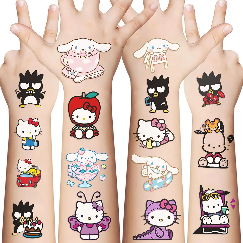 10pcs Cute Sanrio Kuromi My Melody Tattoo Stickers Waterproof Temporary Arm Body Fake Tattoos Decals Funny Cartoon Kids Toy Gift