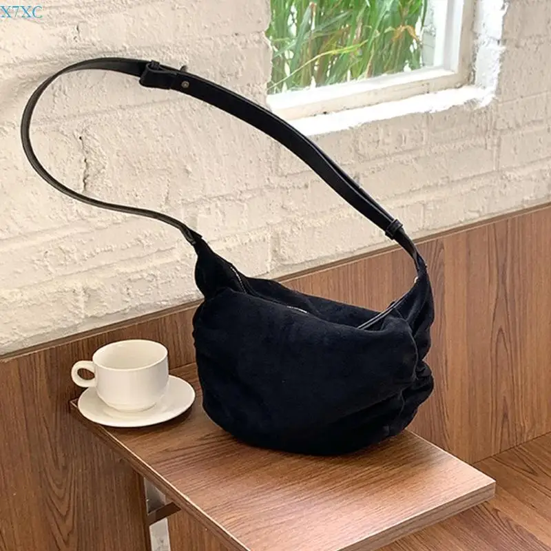 X7XC Fashionable Large Capacity Casual Shoulder Bag Practical Pleated Crossbody Purse PU Single Strap Handbag For Women