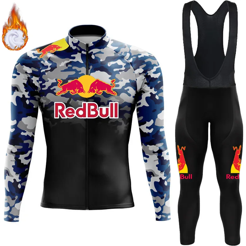 Red Bull Thermal Fleece Cycling Jersey Suit Man Winter Clothing Mens Clothes Retro Mountain Bikes Men's Road Bike Outfit Cycle