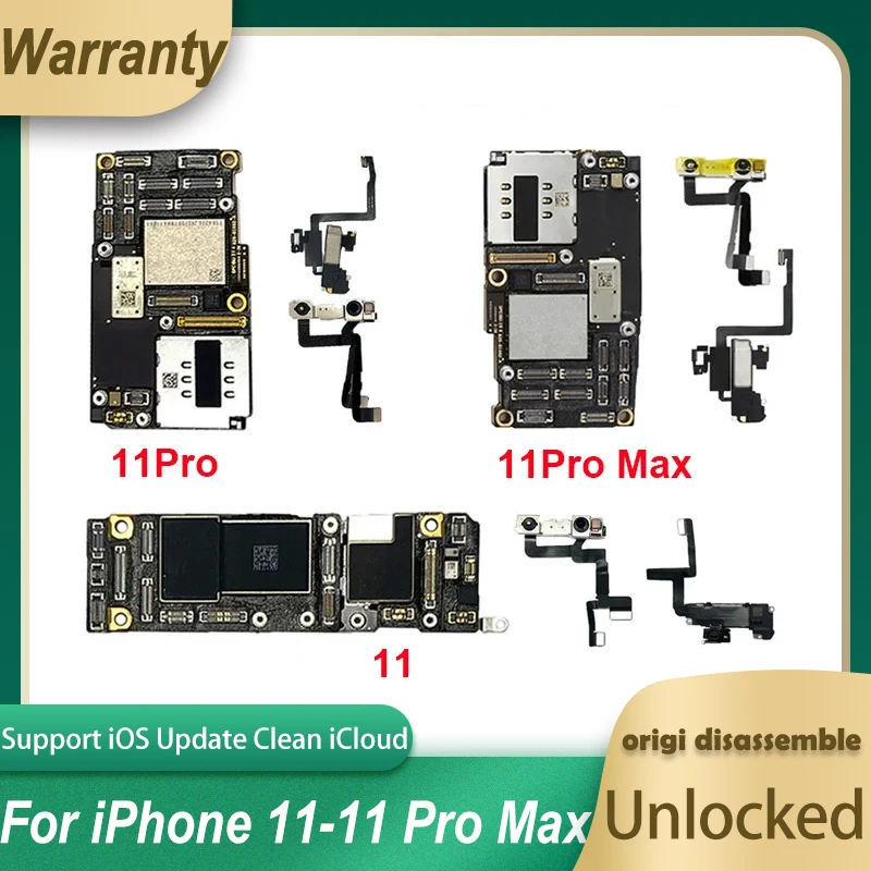 Placa base de función completa para iPhone 11 Pro Max 11 Pro 11, buena placa base probada con identificación facial, placa lógica desbloqueada, iCloud limpio
