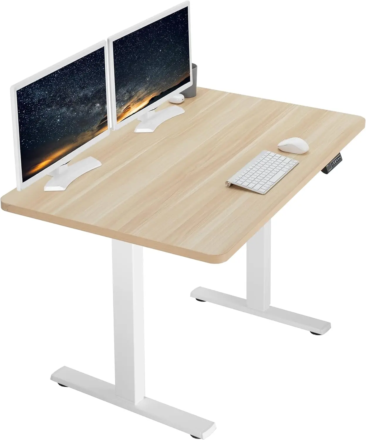 48 x 30 inch Standing Desk Workstation, Memory Controller Height Adjustment,  One-Piece Light Wood Top, White Frame