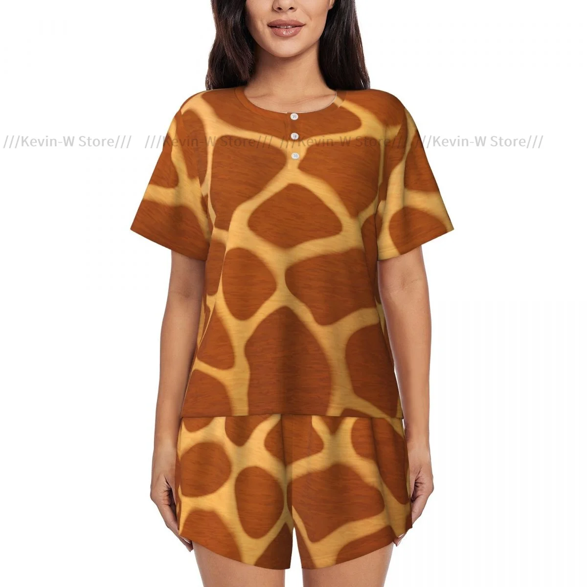 Women Pajamas Homewear Set Giraffe Fur Skin Hide Texture Short-Sleeved Two-Piece Set Girl Nightwear Loungewear Sleepwear