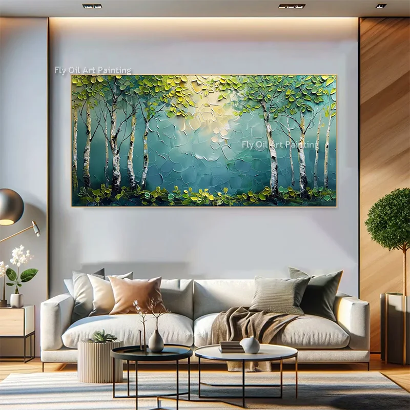 

Green Tree Knife Thick Canvas Art Handpainted Large Abtsract Colorul Tree Landscape Oil Painting For Decor Special Design Art