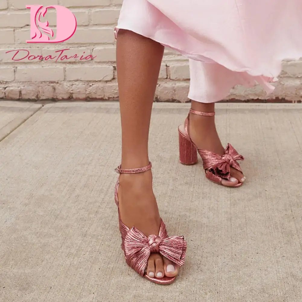 Brand New Ladies Ankle Strap Sandals Fashion Bow Thick High Heels Summer women\'s Sandals Party Wedding Elegant Sexy Shoes Woman