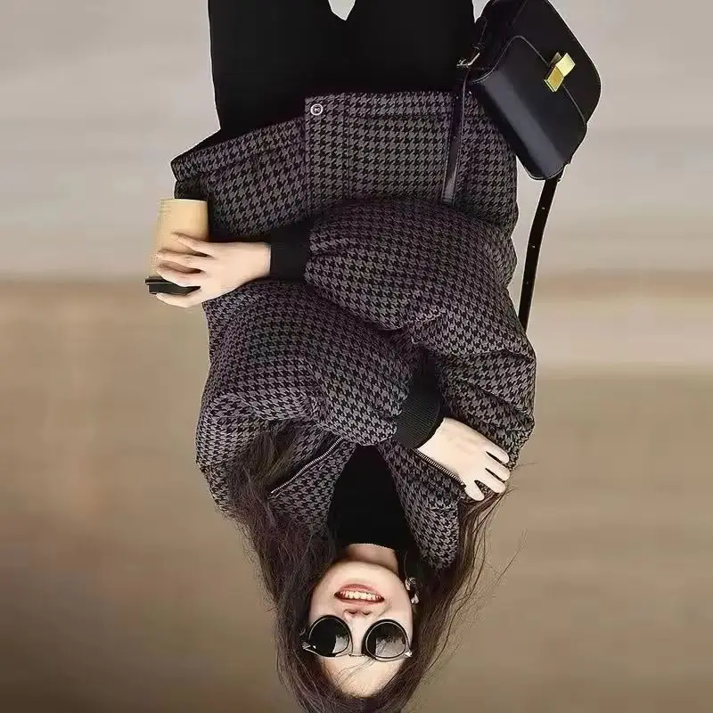 

Autumn Winter Fashion Plaid Parkas Women's Jacket Korean 2026 New Loose Stand Collar Thicken Warm Cotton Padded Coat Female Tops