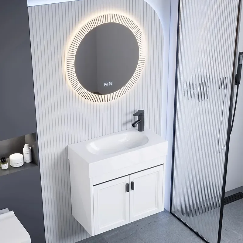 

Горячие продажи, современный белый туалетный столик для ванной комнаты со светодиодным зеркалом, настенный керамический умывальник, популярный новый дизайн для отелей