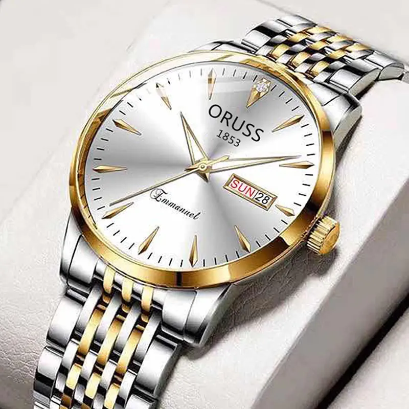 ORUSS Brand Luxury Quartz Watches for Men Luxury Luminous Pointer Watch Fashion Business Waterproof Stainless Steel Wrist watch