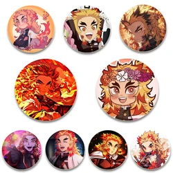 32/44/58MM Anime Rengoku Kyoujurou Creative Tinplate Plastic Pins Button Brooches Badge for Backpack Accessories Jewelry Gifts