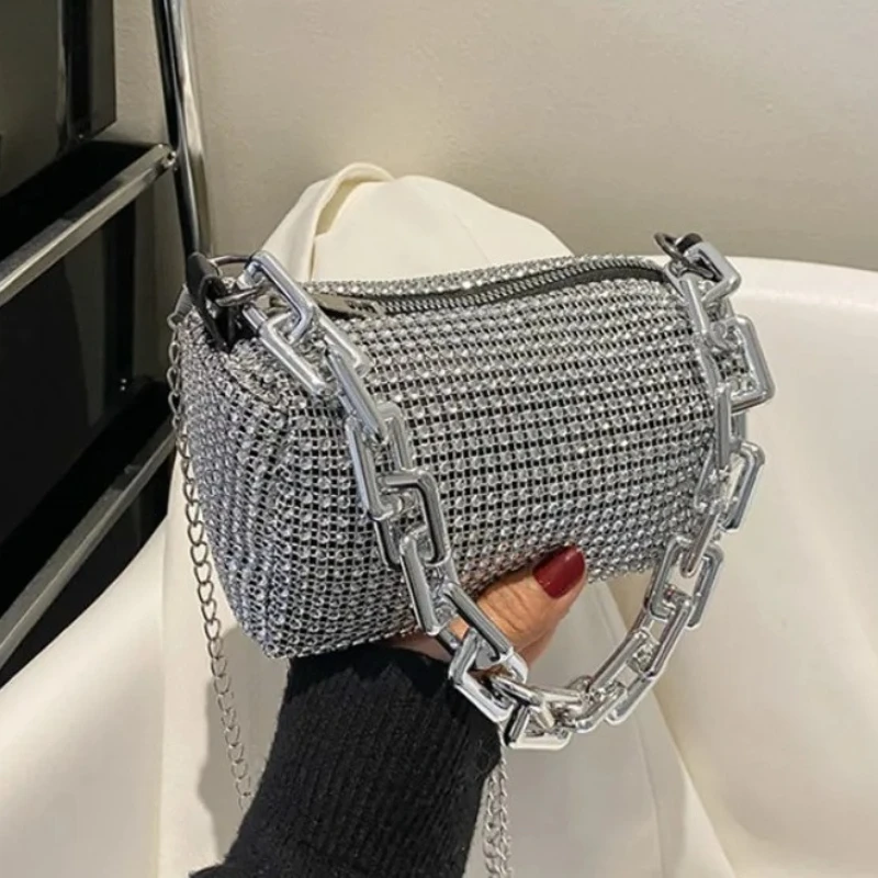 

Allover Rhinestone Bucket Bag, Party Glitter Chain Prom Purse, Women's Chains Mini Crossbody Bag (6.3*3.54) Inch Drop Shipping