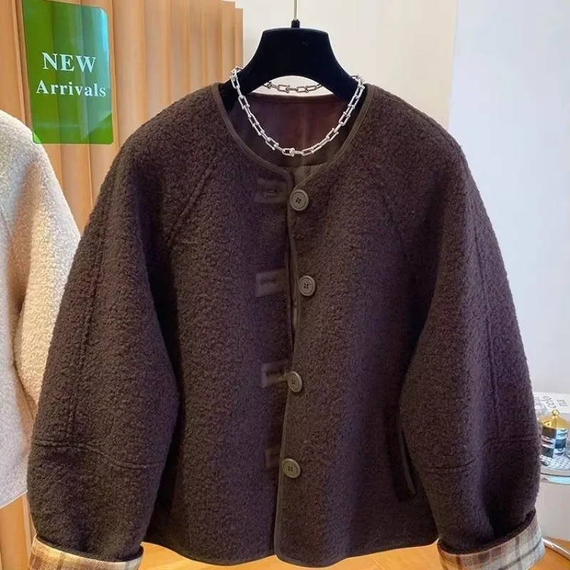Premium Short Woolen Lamb's Wool Coats Fluffy New Loose Warm Thicked Women Clothing Slim Unique Personalized Soft