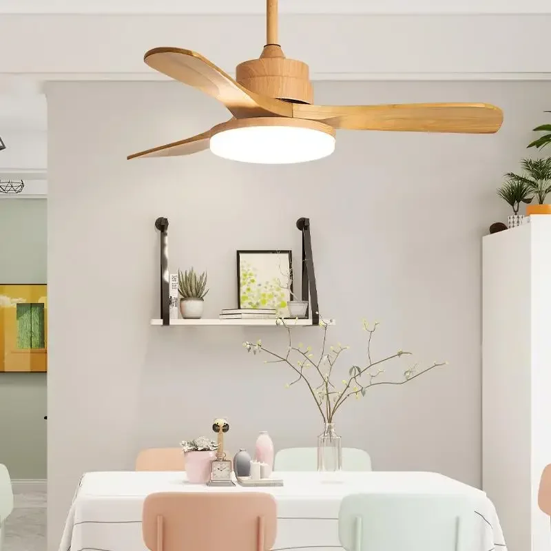 Fan Lamp Solid Wood Living Room Large Size Ceiling Fan Lights Nordic Simple Bedroom Fan Lamp Household Restaurant Fan-Style Ceil