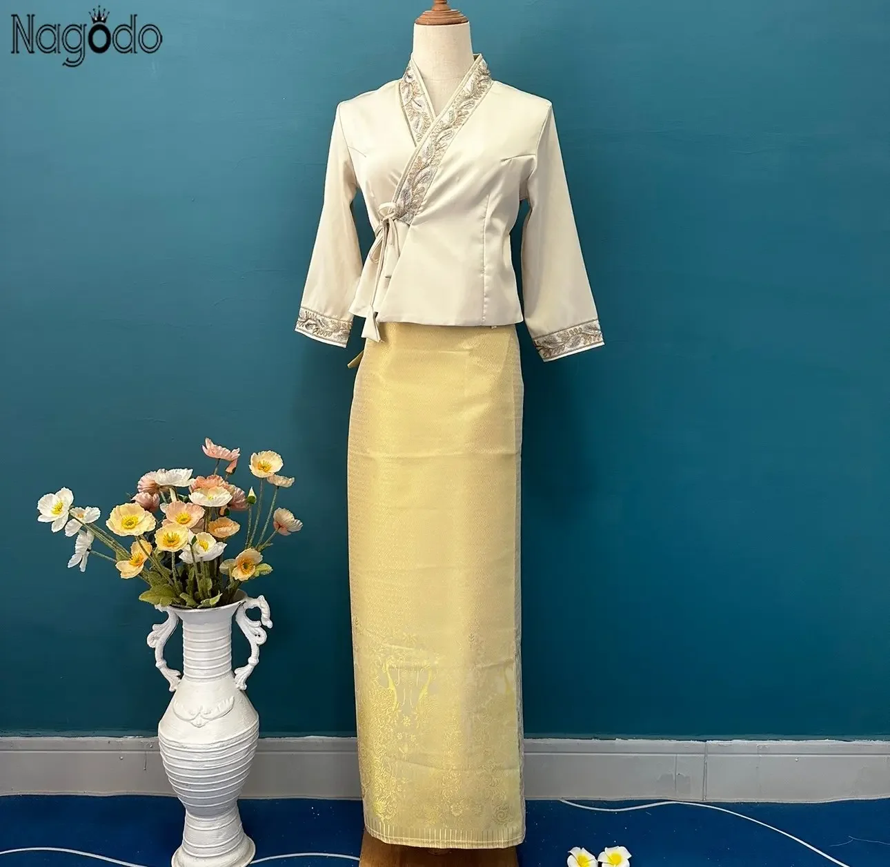 2023 verão tradicional dai étnico thai roupas blusa feminina e saia longa conjunto para uso diário vestido tradicional vietnamita