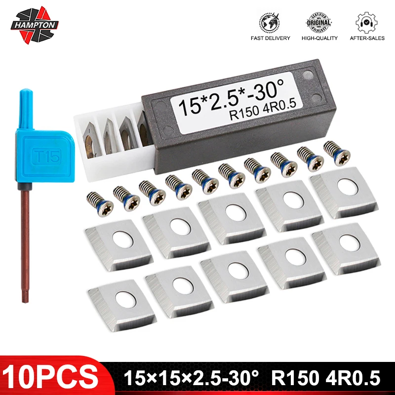 

Carbide Cutter Inserts 15x15x2.5 4R0.5 6" Radius Replacement for Woodworking Spiral Helical Planer Head and Lathe Turning Tools