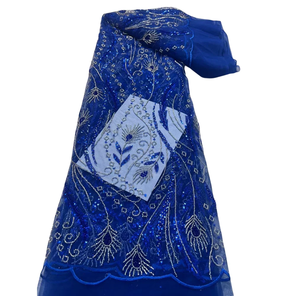 

High Quality Fashion ZH-1401633 African Tulle Embroidered Lace Fabric With Sequins Beads For Wedding Dress Party Sewing