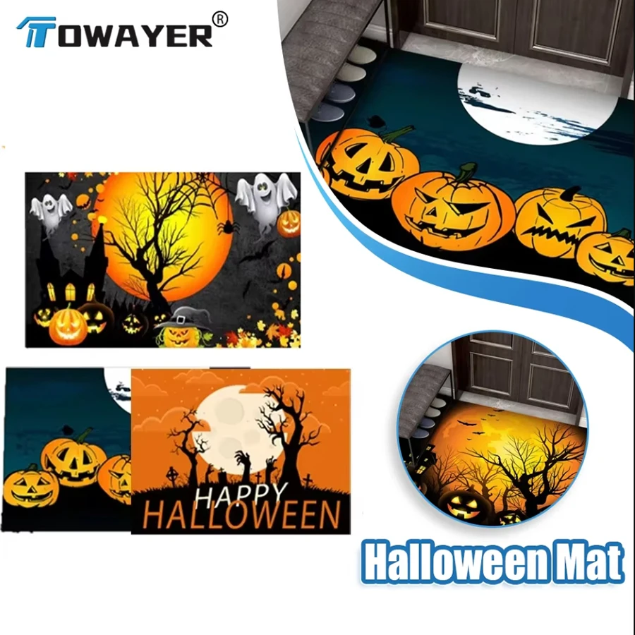 

Halloween Pumpkin Ghost Face Scary Doormat Scary Horror Subject Floor Mat Absorbent Floor Mat Home Living Bathroom Shaggy Carpet