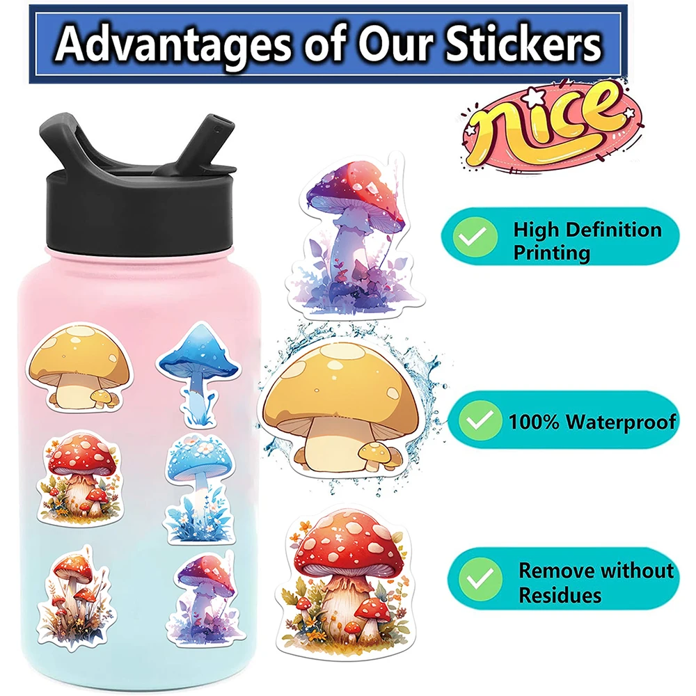 10/30/50PCS Cute Mushroom Stickers Aesthetic Cartoon Decals Decoration For Skateboard Phone Bike Laptop Car Waterproof DIY Toys