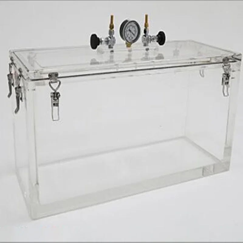 For Transparent Leak-tight Desiccator Acrylic Rectangle Removable Top Lid Lab Vacuum Chamber with Pressure Gauges