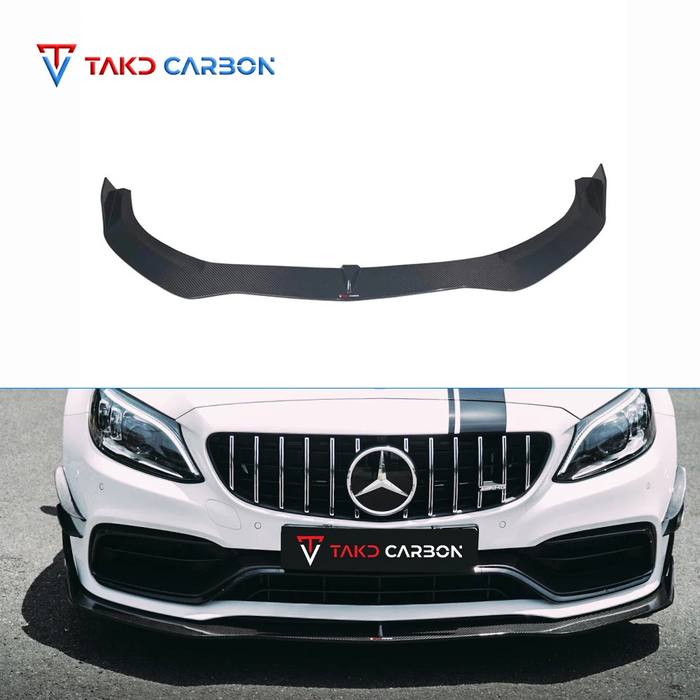 TAKD Real Car Data Development Dry Carbon Fiber Front Bumper Lip For BENZ AMG C63 W205 Coupe