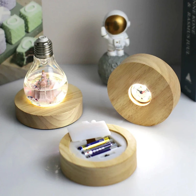 

8cm 10cm Round Crystal Ball Wooden Base Led Display Stand AAA Battery Circle Lamp Base for Epoxy Resin Arts Crafts Centerpieces