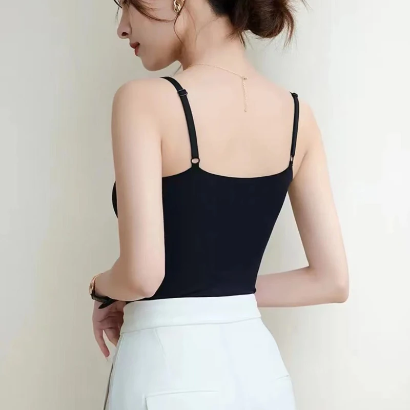 Seamless Ice Silk Air Cup Camisole with Breast Pads for Outerwear and Inner Back Slim Fit Bottoming Top for Women Drop Shipping