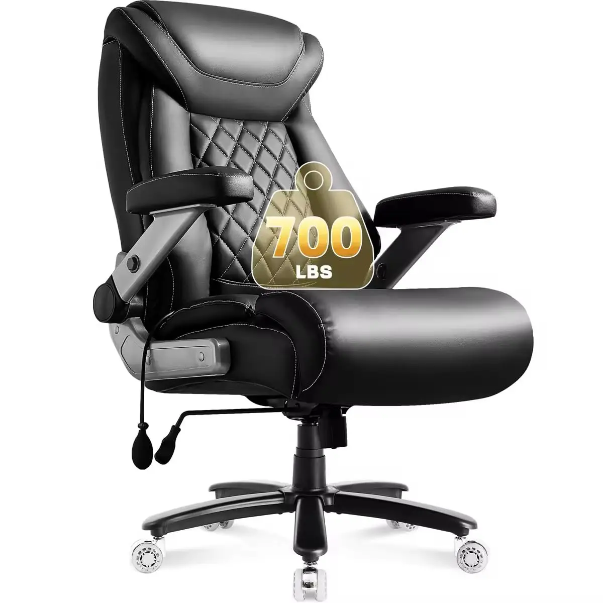 700lbs Leather Big & Tall Office Chair Ergonomic 5D Flip Arms Adjustable Lumbar Dual Rubber Wheel Wide Seat, Customized