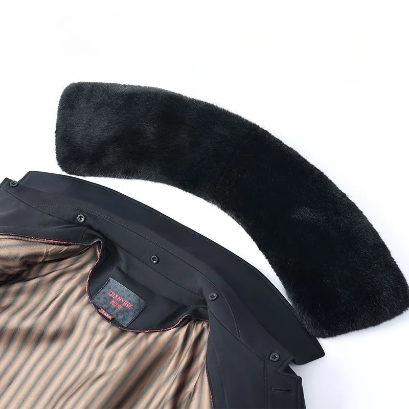 Casaco de pele de vison falso masculino de uma peça adicionado lã espessamento high-end pele inverno pessoas idosas de meia-idade destacável jaqueta externa