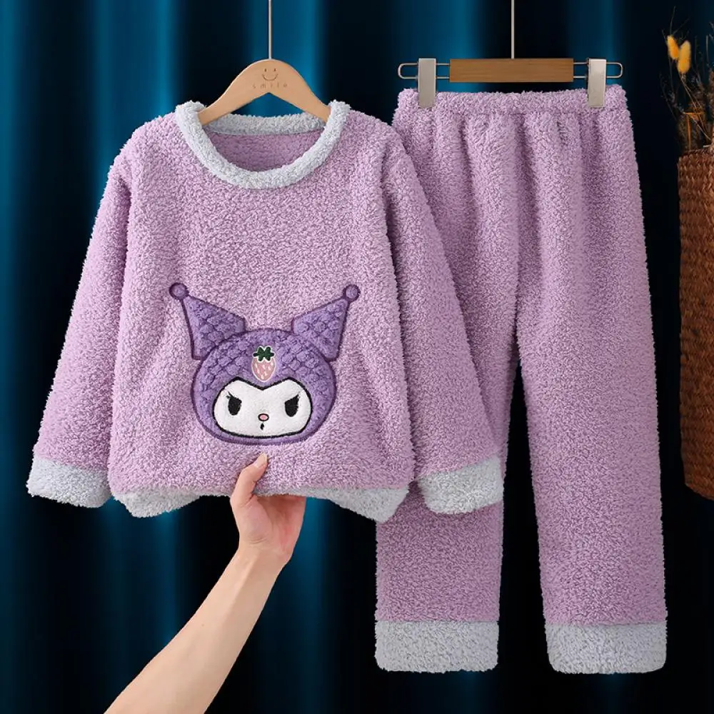 

Kuromi Sweet Children Girl Pajamas Winter Flannel Set Pochacco Sanrio Anime Cartoon Cute Princess Keep Warm Comfort Home We