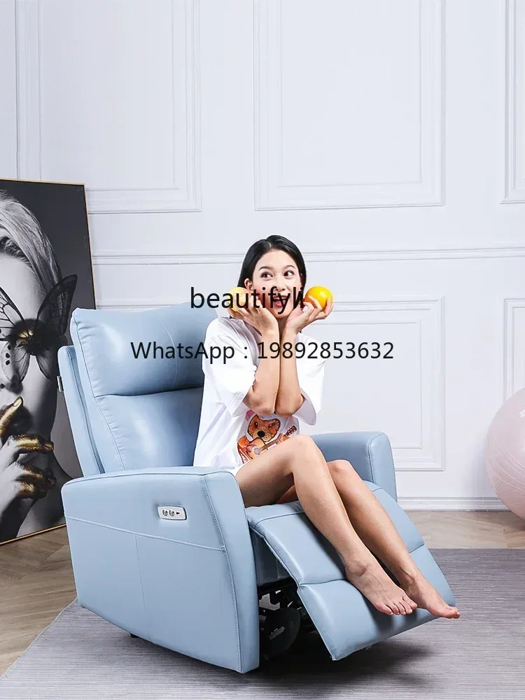 FF First Layer Cowhide Modern Simple Leisure Recliner Small Apartment Functional Living Room Single Leather Electric Sofa