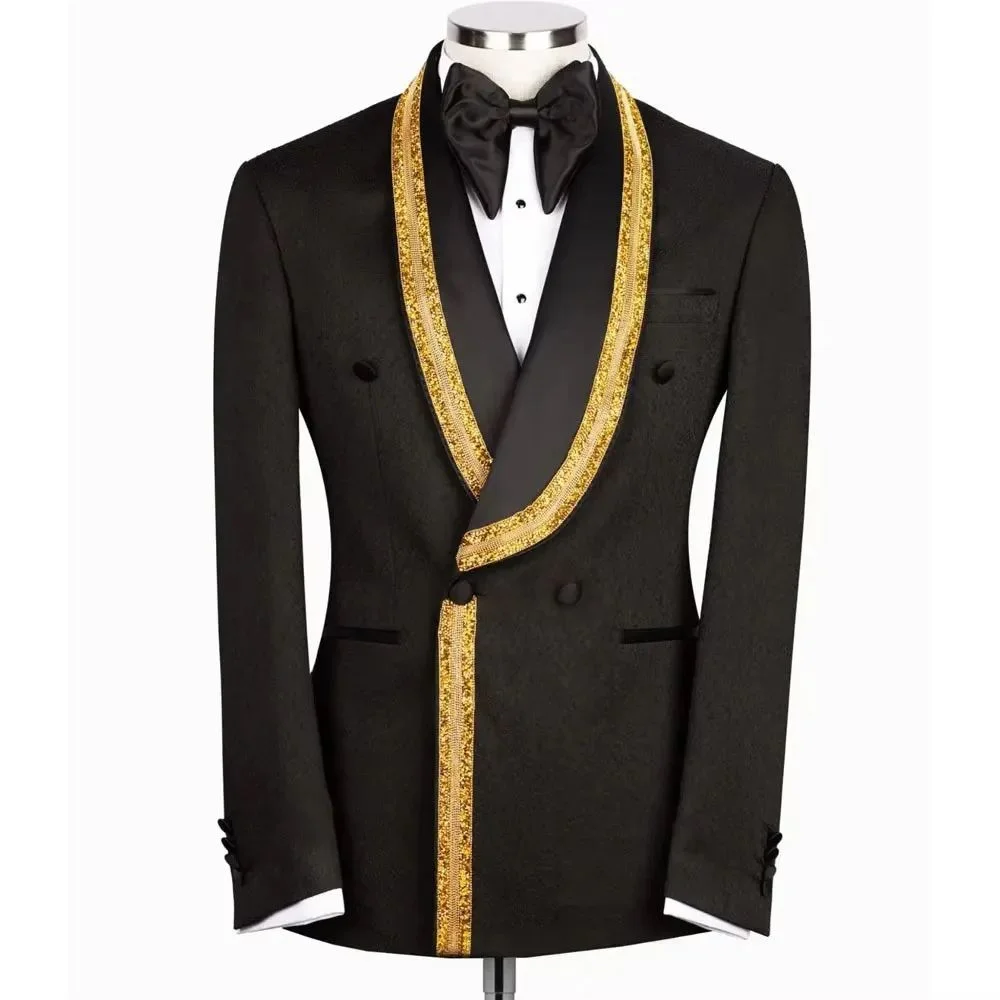 

Luxurious Men's Suit Jacket Shawl Lapel Exquisite Appliques Two Buttons Formal Evening Party Business Casual Blazer One Piece
