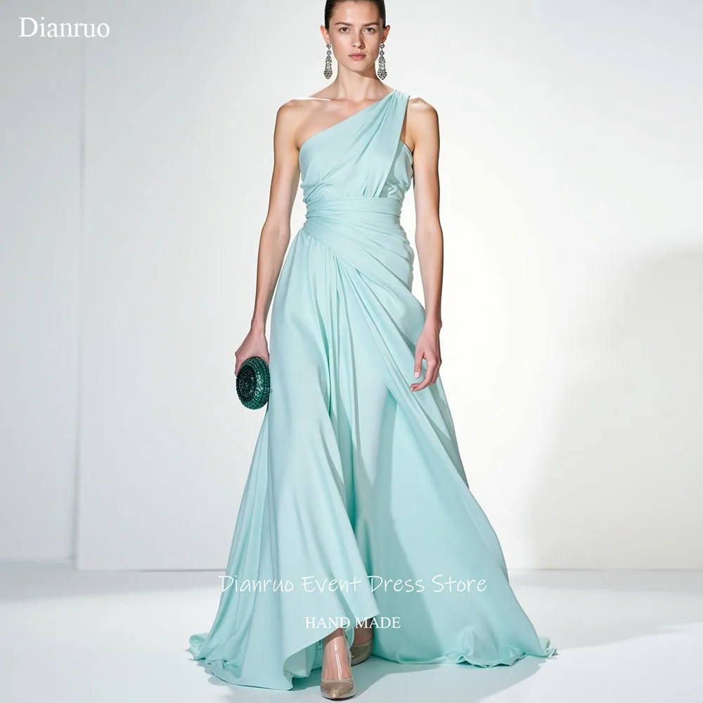 Dianruo Flowy A Line فساتين سهرة بكتف واحد مكشكشة رداء حفلات بدون أكمام بوهيمي عالي الجودة فساتين لحضور الحفلات الموسيقية حسب الطلب