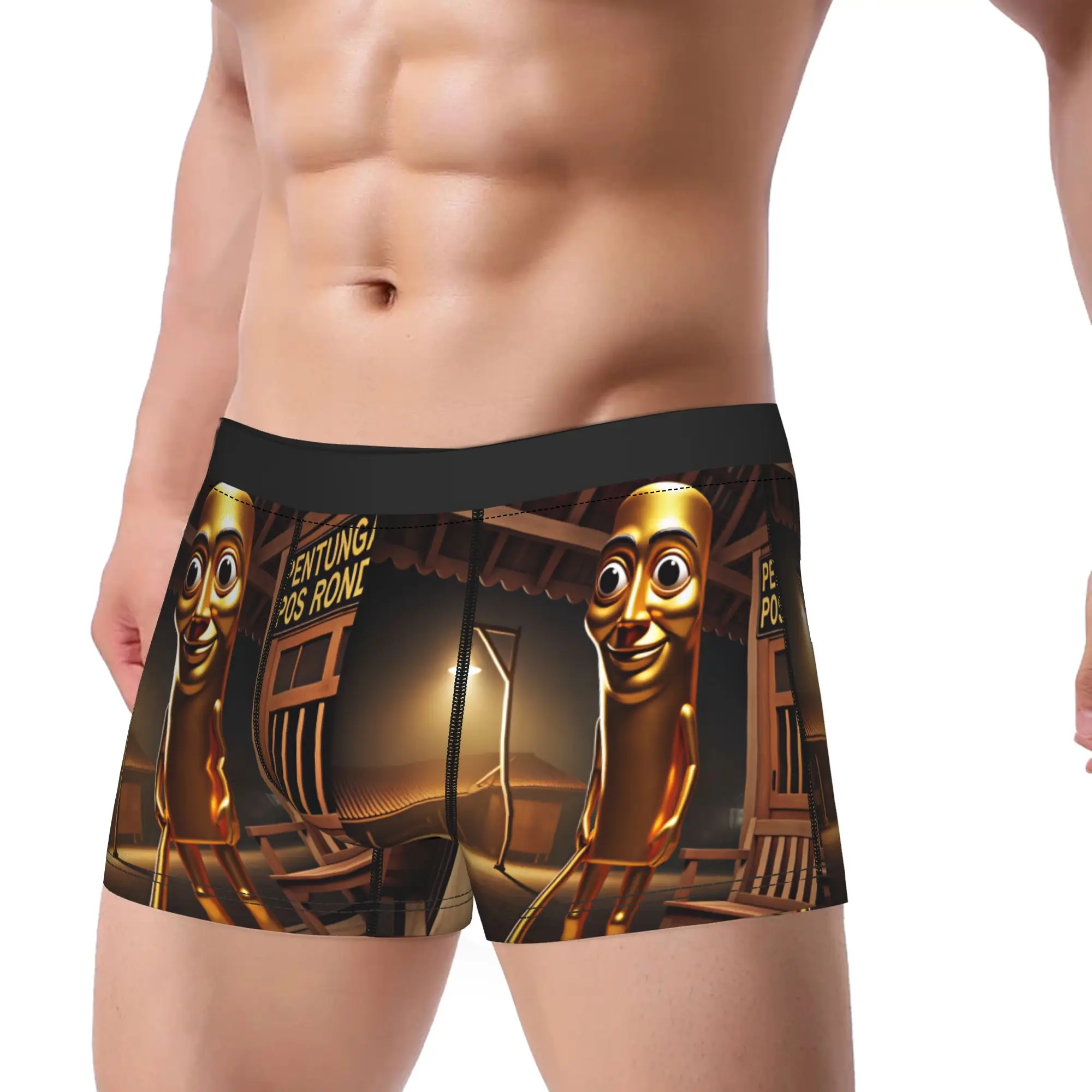 Tung Tung Sahur Golden Character Meme Underwear Comfortable Panties Pattern Boxer Brief For Males 3D Pouch Plus Size Boxershorts