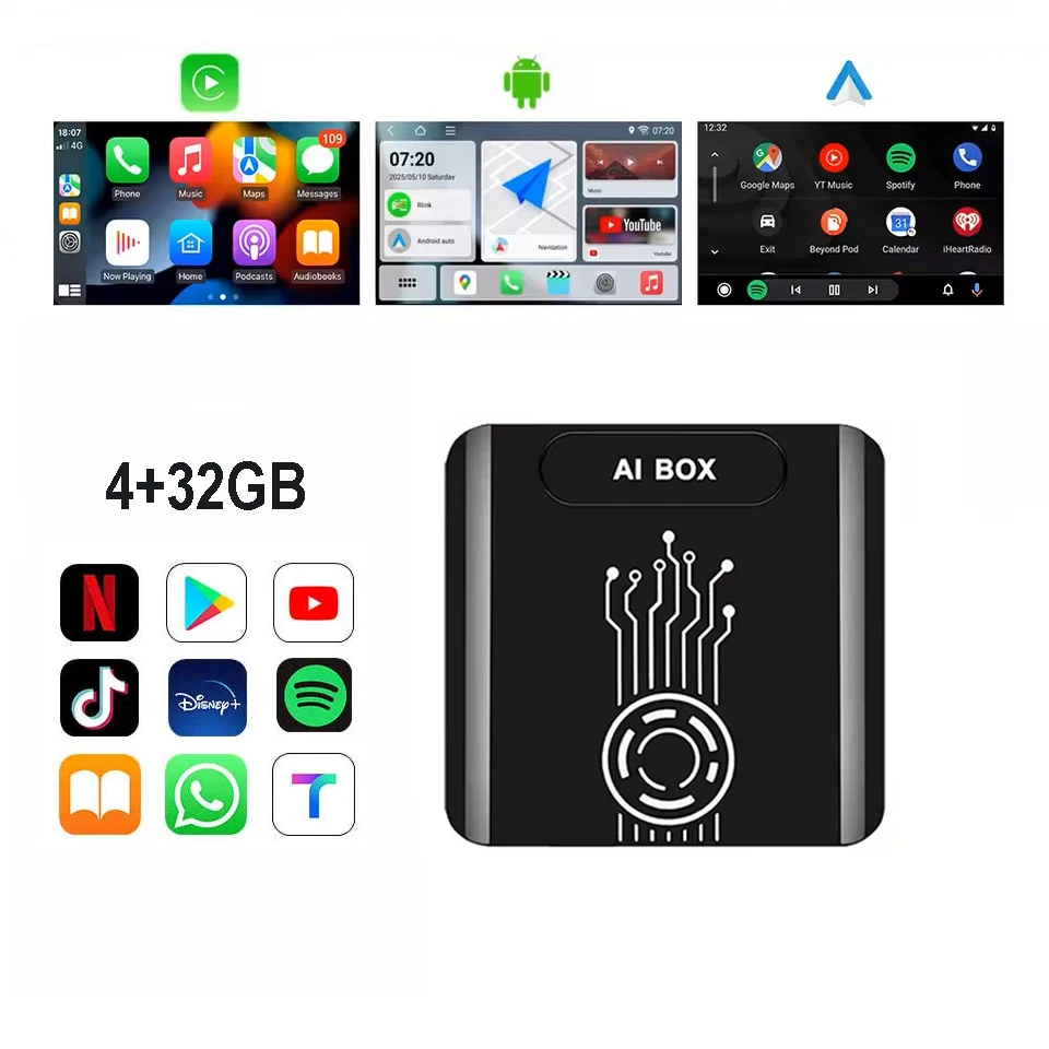 4+32GB Android CarPlay Ai Box Wireless Android Auto Smart Streaming Media System Youtube Netflix