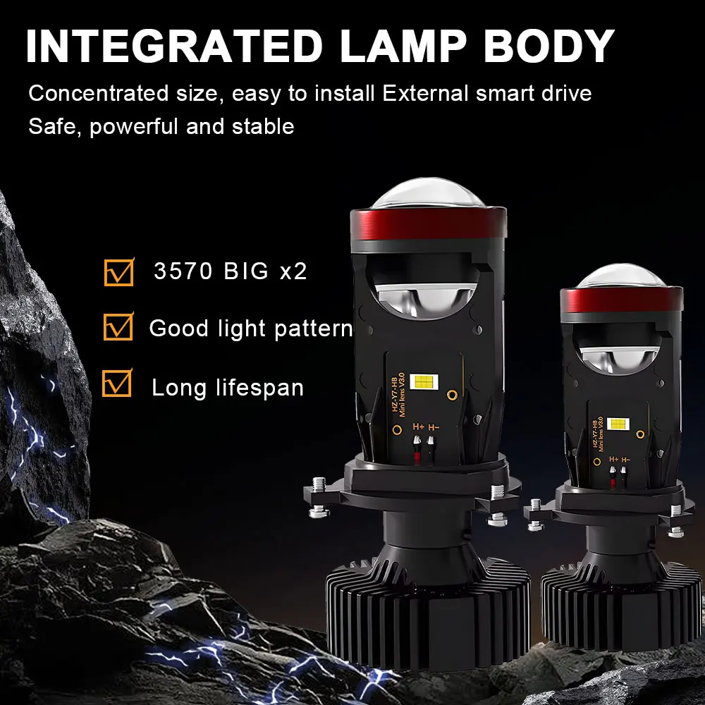 

TCYATO 2pcs Y7D H4 Super Bright LED Headlight Car H4 Mini Projector Lens Bulb 6000k 30000LM High Low Beam Turbo Fan