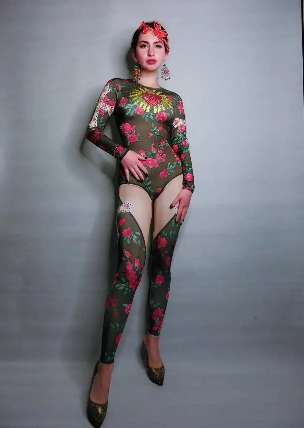 New Sexy Pole Dance Clothing Women Embroidered Diamond Jumpsuit Nightclub Party Dj Ds Wear Female Stage Costume Rave Outfit