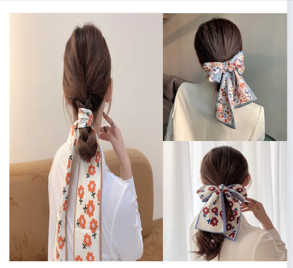 

Retro Floral Silk Scarf Headband: Unlock Elegant Braided Hairstyles Hair Ties, Ribbon Hair Accessories, Women's Handbag Straps