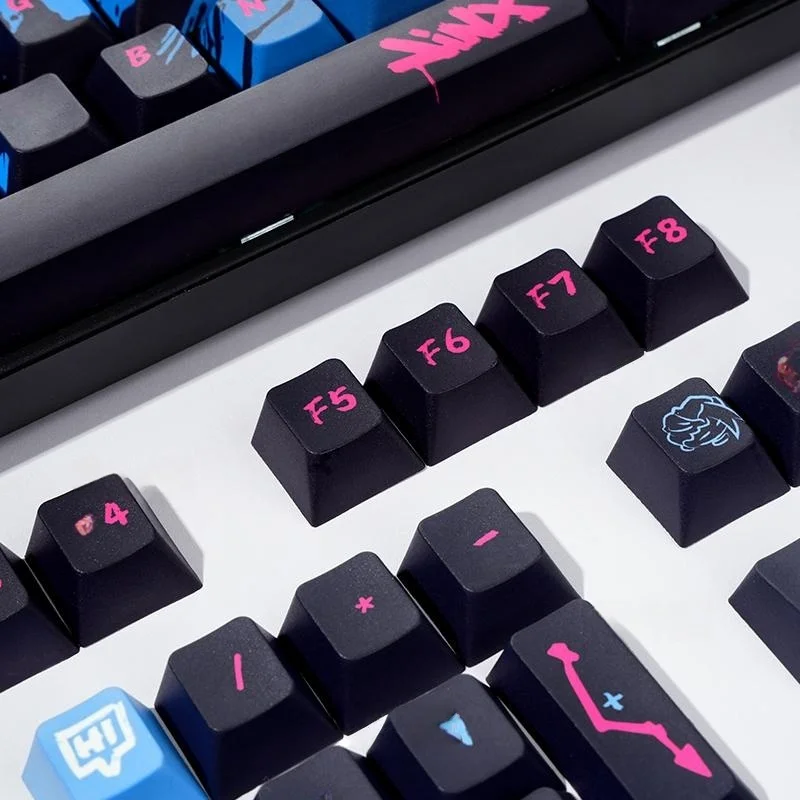 أغطية مفاتيح Jinx Hero Theme 137 أغطية مفاتيح لموضوع اللعبة PBT ارتفاع الكرز Esports أغطية مفاتيح ميكانيكية Wooting/Razer 68/87/108