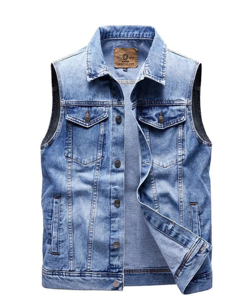 

Men's Slim Fit Denim Vest Summer Autumn Korean Style Fashion Trendy Sleeveless Shoulder Pad Vest Large Size Vest with Hole