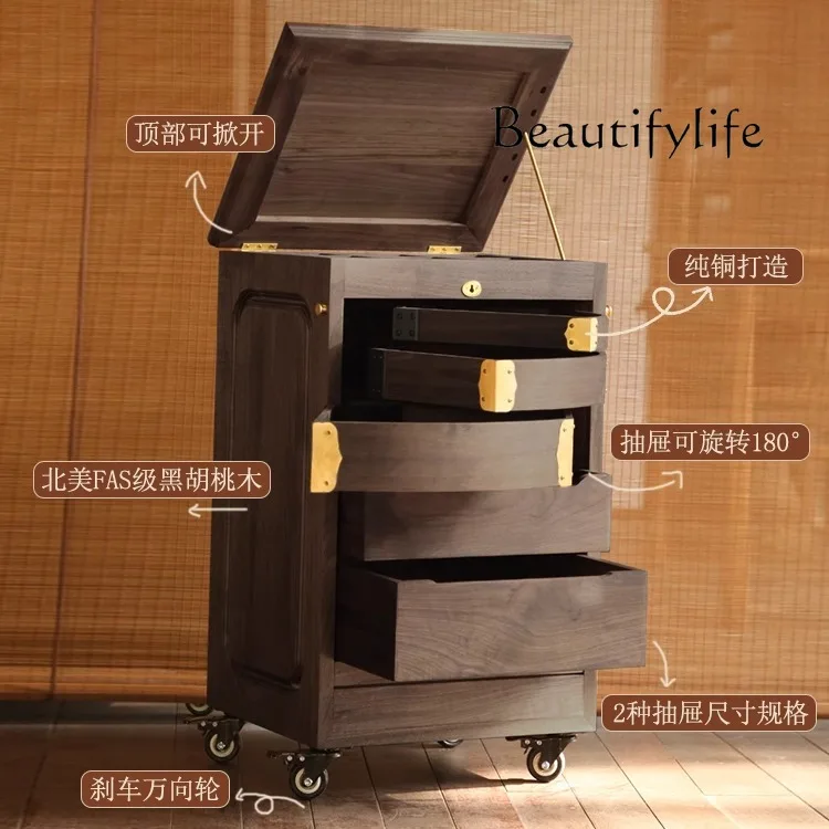 أمريكا الشمالية الجوز الأسود صندوق مجوهرات القرون الوسطى خزانة طقم شاي تخزين عرض خزانة خشبية صلبة الموضة