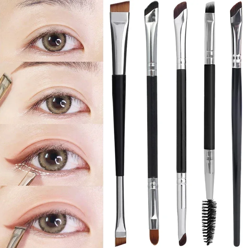 Pennello per Eyeliner con falce a doppia testa pennelli per trucco per Eyeliner per sopracciglia piatti strumento per cosmetici per trucco di bellezza con contorno angolato professionale