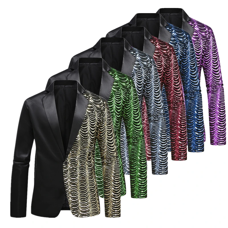 

Мужские костюмы в европейском и американском стиле: пиджаки с волнистыми пайетками для банкетов, гала-вечеров, свадеб, ночных клубов и вечеринок
