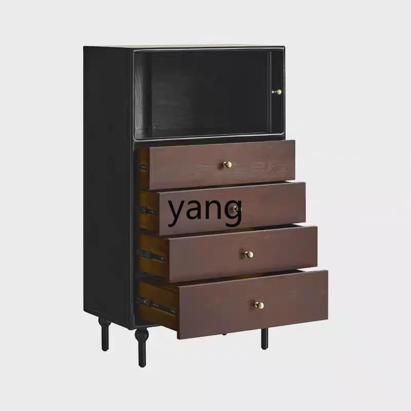 

YJQ retro solid wood four-bucket cabinet American small apartment storage antique living room side cabinet