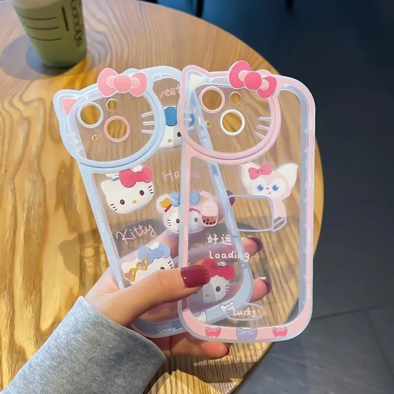 Kawaii Hello Kitty 16 15Promax Phone Case Transparent Iphone 12/13 14Plus Cartoon Xr/xs Soft Shell Xsmax All Inclusive Case