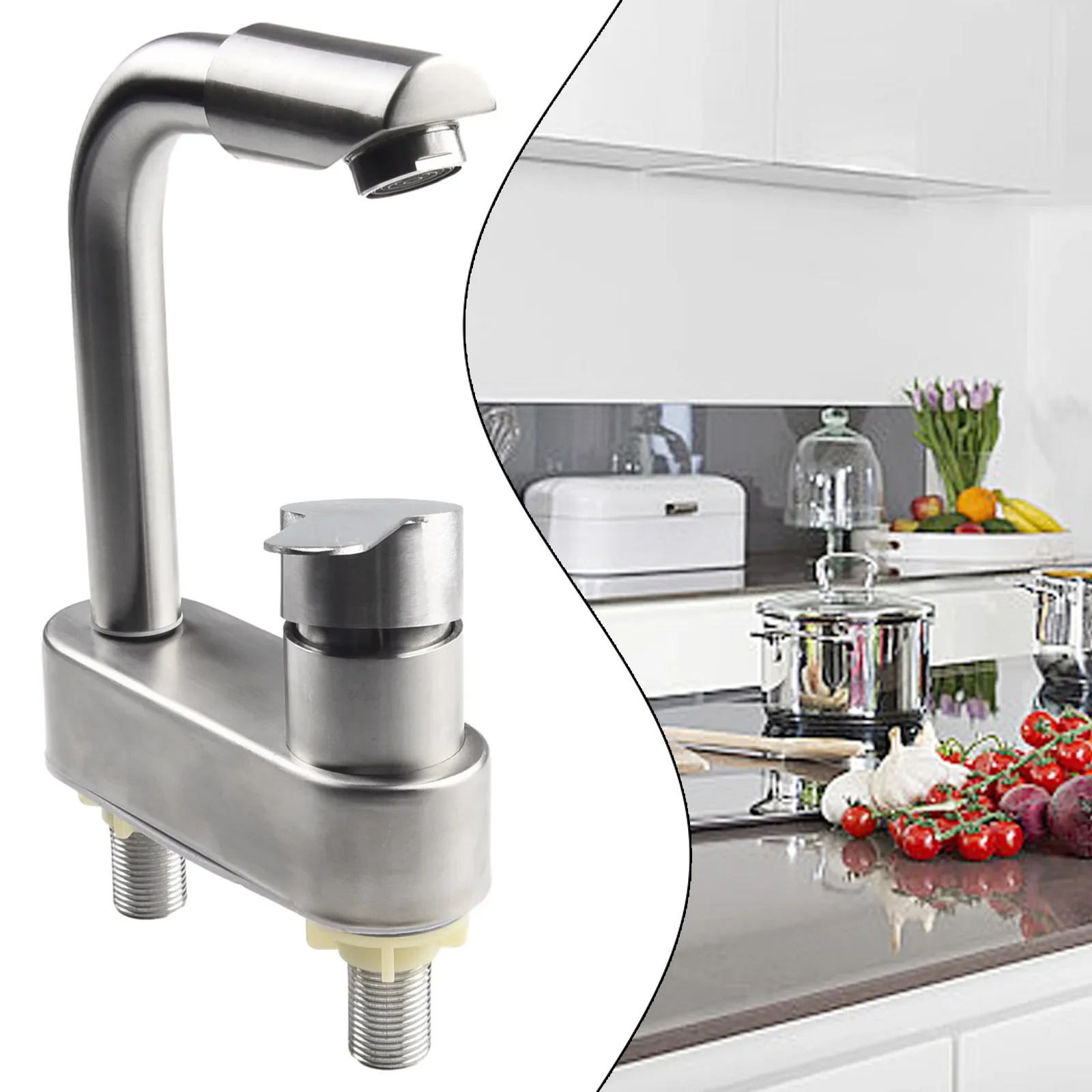 1Pc Basin Faucet Stainless Steel Bench Two-joint Double-hole Faucet Bathroom Bathroom Wash Basin Basin Faucet Cold Hot Mixer Tap