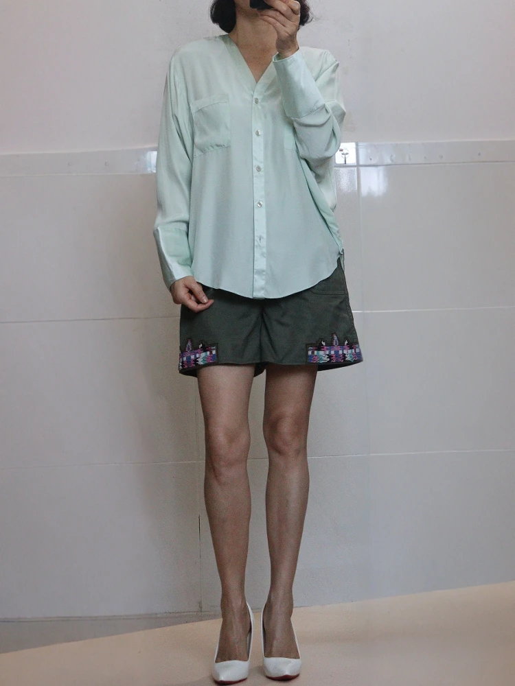 

Мужской атлас из чистого тяжелого шелка, натуральный шелк, индивидуальный заказ, крыло летучей мыши, мятный ейн, элитное ощущение, женская мода