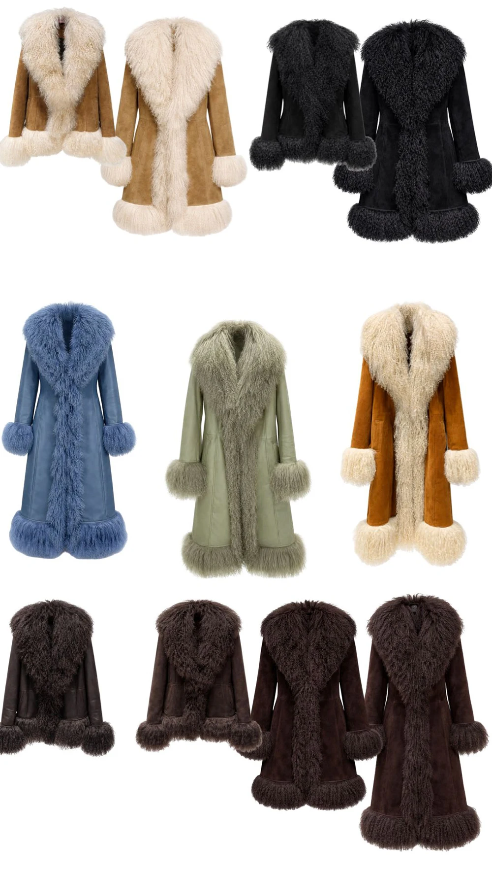 YOLOAgain Real Mongolia Sheep Fur Jacket Long Dark Brown Suede Coat Women
